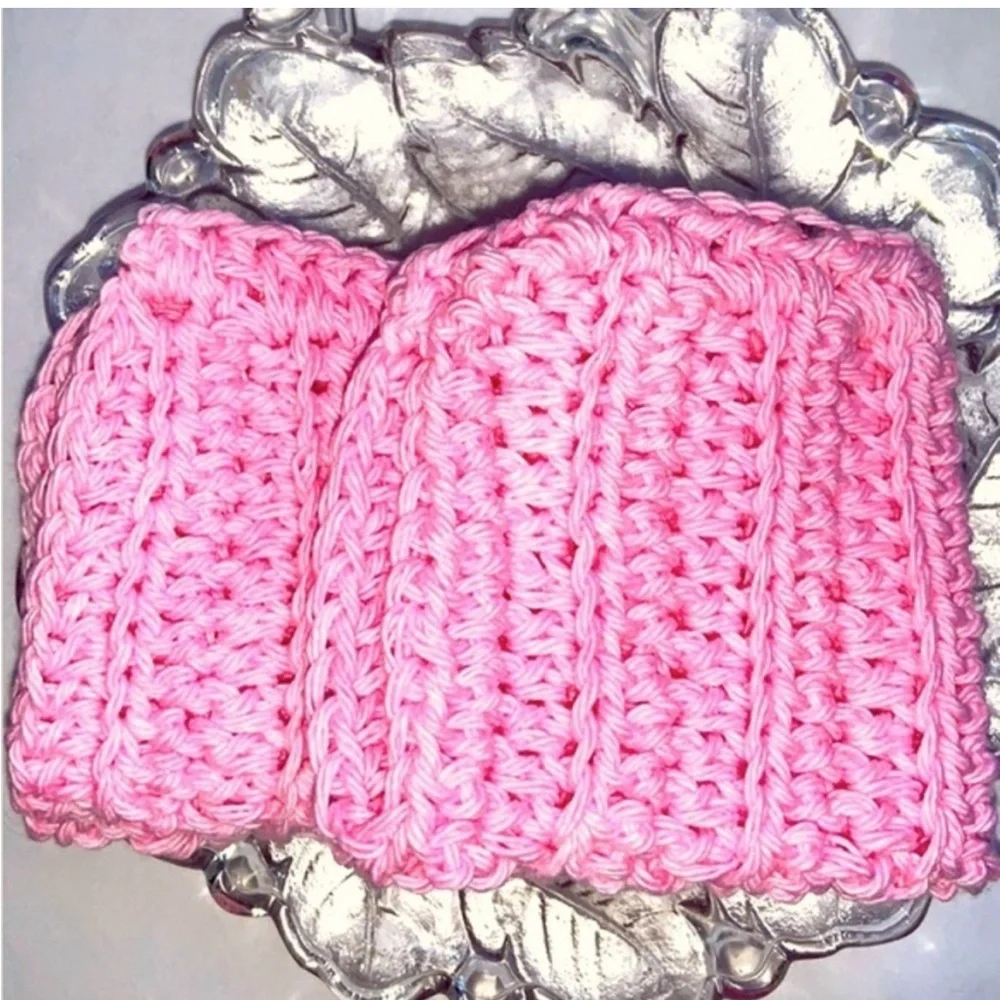 Hand Crafted Soft Pink All Purpose Dish or Wash Cloths 100% Cotton Set of Two